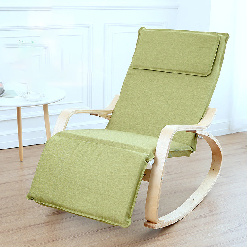 Modern Wood Base Lazy Chair Cotton Fabric Upholstery Rocking Chair for Bedroom