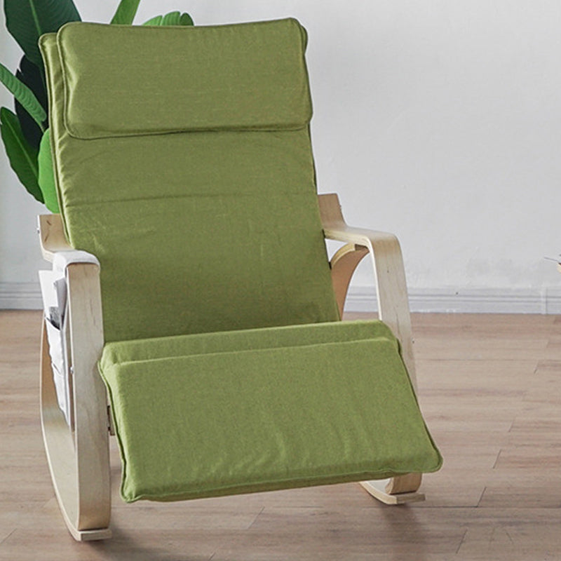 Modern Wood Base Lazy Chair Cotton Fabric Upholstery Rocking Chair for Bedroom