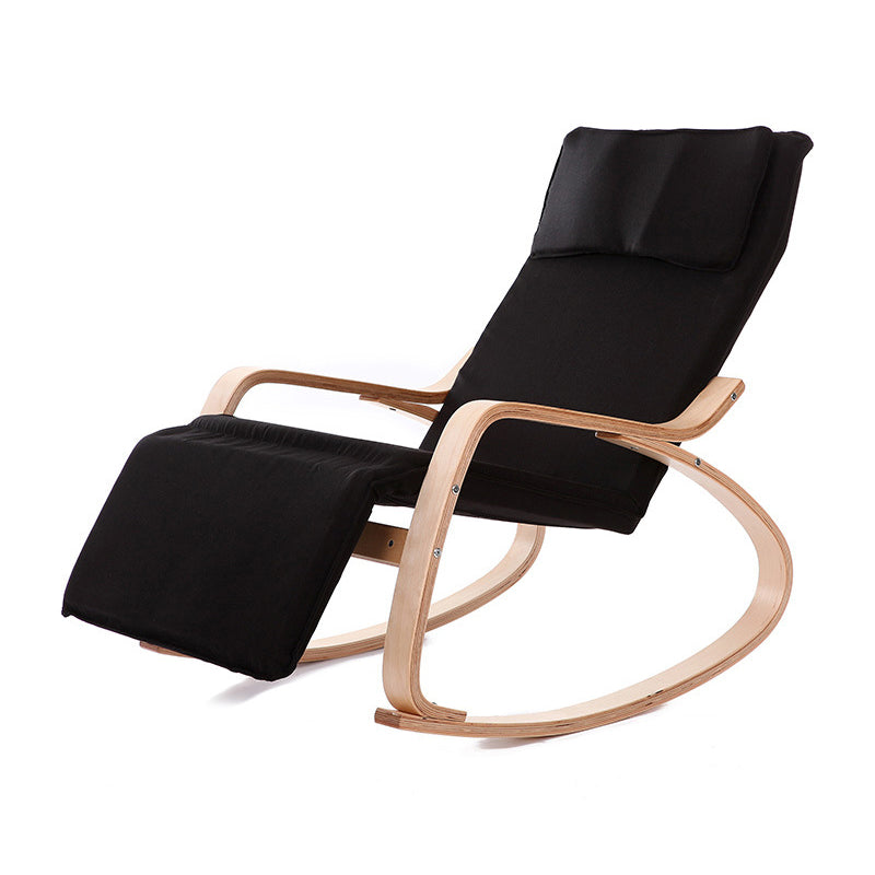 Modern Wood Base Lazy Chair Cotton Fabric Upholstery Rocking Chair for Bedroom
