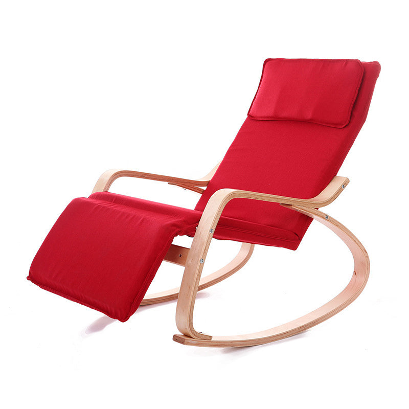 Modern Wood Base Lazy Chair Cotton Fabric Upholstery Rocking Chair for Bedroom