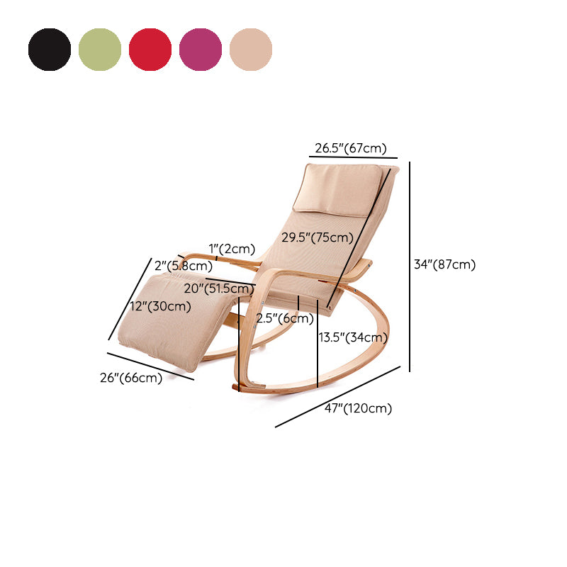 Modern Wood Base Lazy Chair Cotton Fabric Upholstery Rocking Chair for Bedroom