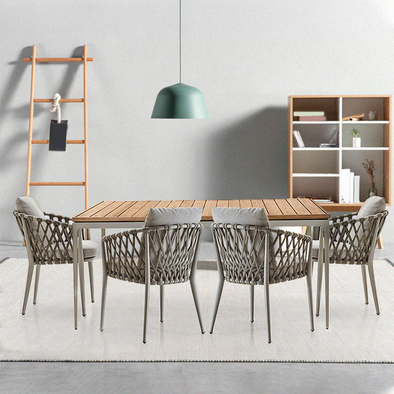 Boho Style Dining Set Rectangular 1/5/7 Pieces Dining Set with Metal Base