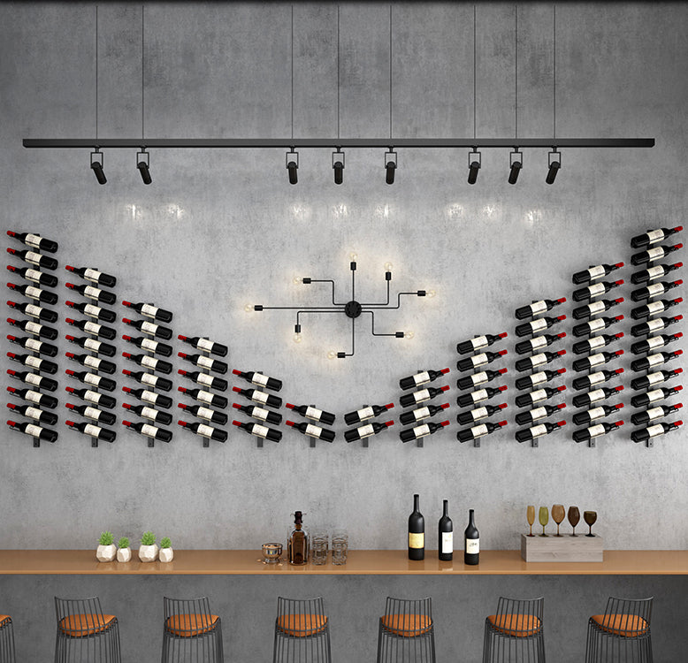 Wall Mounted Iron Bottle Rack Modern Style Wine Rack Bottle in Black