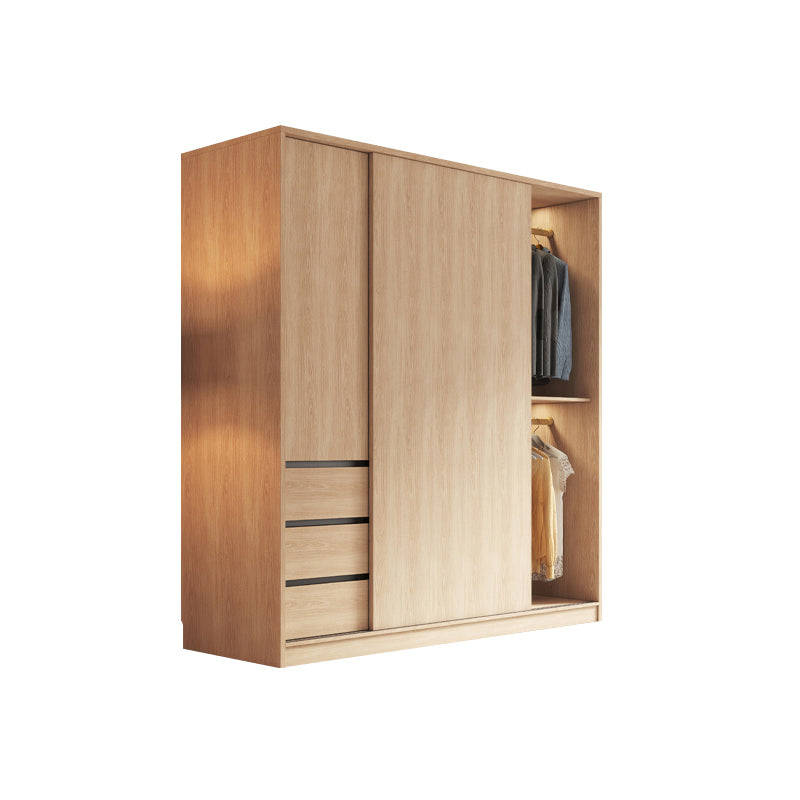 Modern Light Wood Finish Cabinet with Drawers Manufactured Wood Storage Cabinet