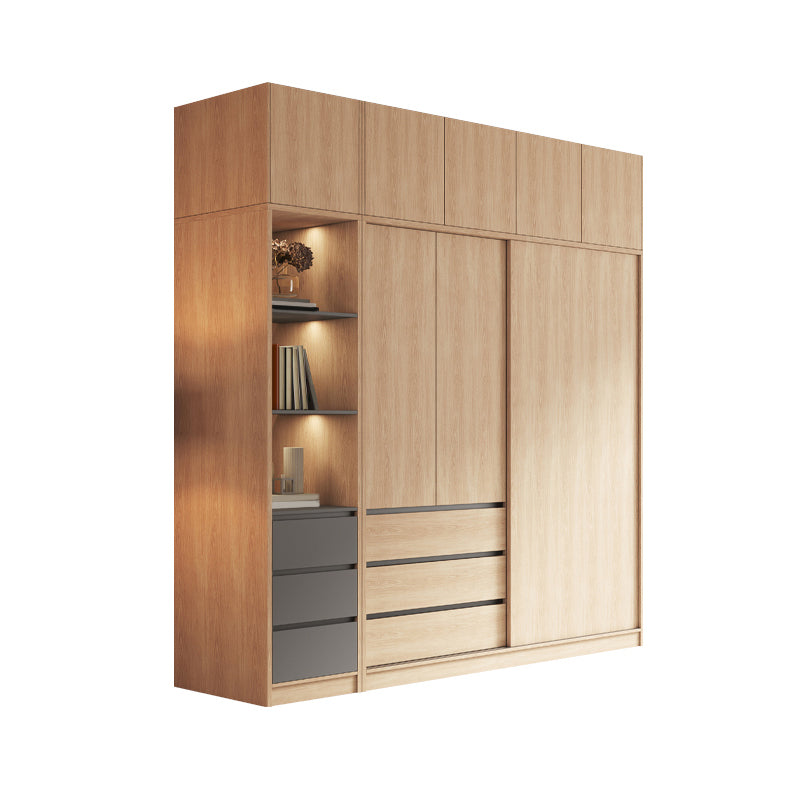 Modern Light Wood Finish Cabinet with Drawers Manufactured Wood Storage Cabinet