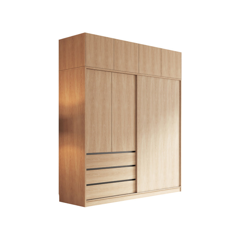 Modern Light Wood Finish Cabinet with Drawers Manufactured Wood Storage Cabinet