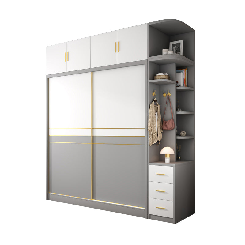 White and Gray Storage Cabinet for Home Modern Wood Cabinet with Sliding Doors