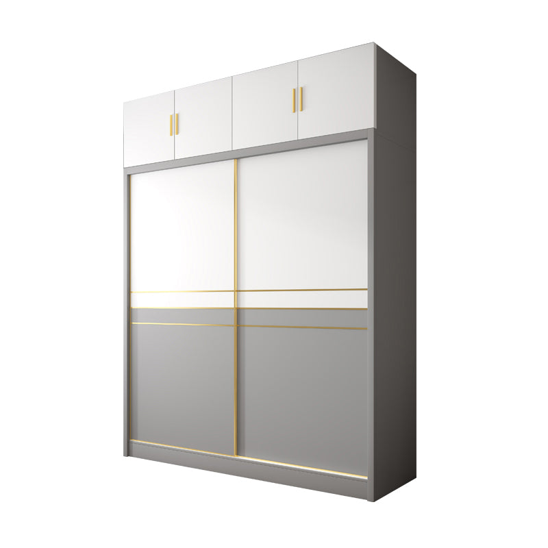 White and Gray Storage Cabinet for Home Modern Wood Cabinet with Sliding Doors