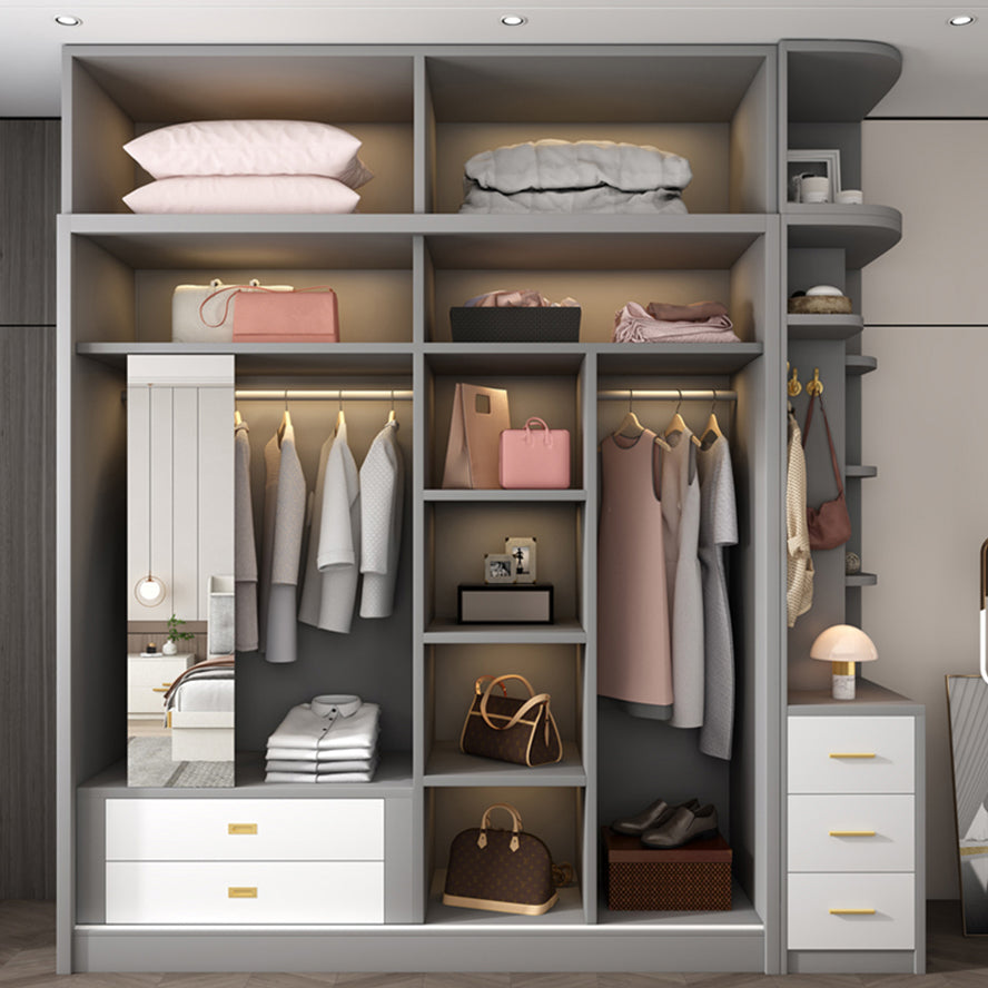 White and Gray Storage Cabinet for Home Modern Wood Cabinet with Sliding Doors