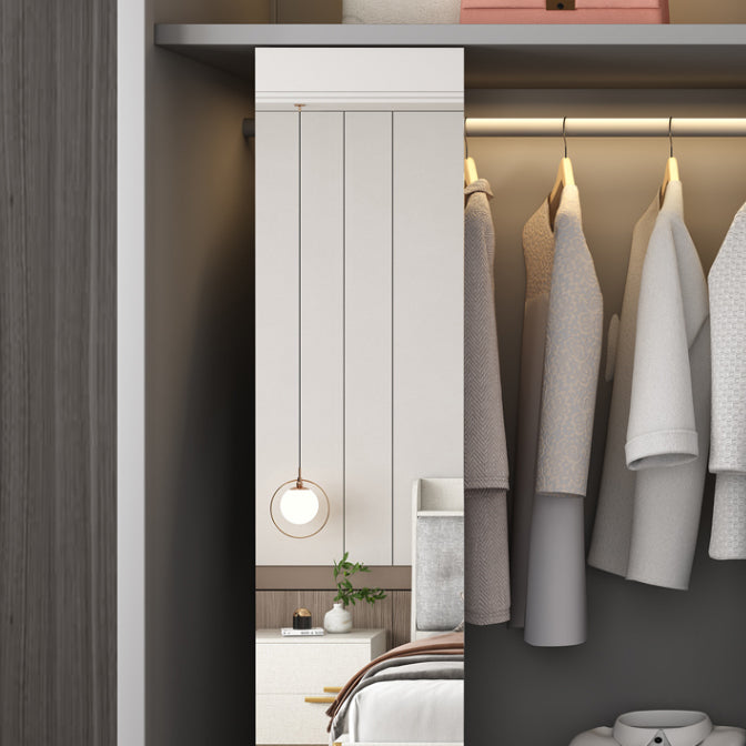 White and Gray Storage Cabinet for Home Modern Wood Cabinet with Sliding Doors