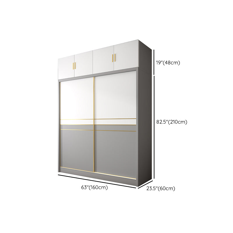 White and Gray Storage Cabinet for Home Modern Wood Cabinet with Sliding Doors