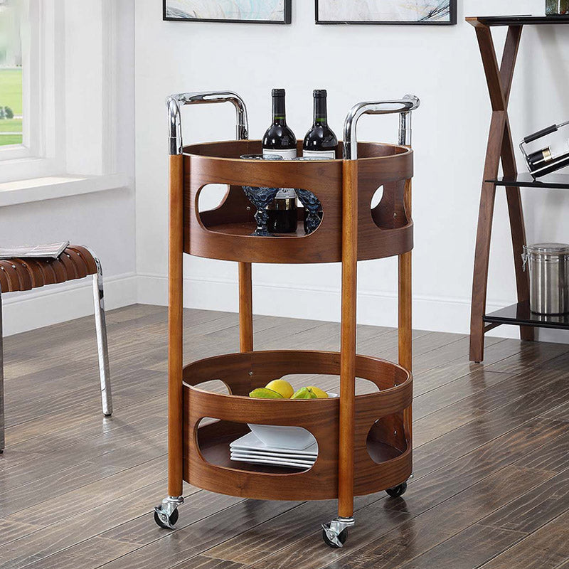 Modern Solid Wood Prep Table Rolling Kitchen Trolley with Wine Storage