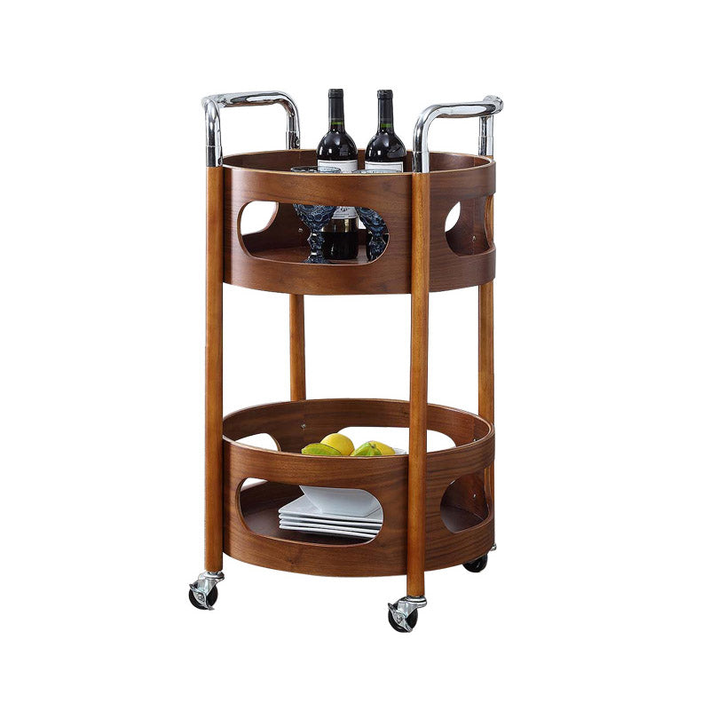Modern Solid Wood Prep Table Rolling Kitchen Trolley with Wine Storage