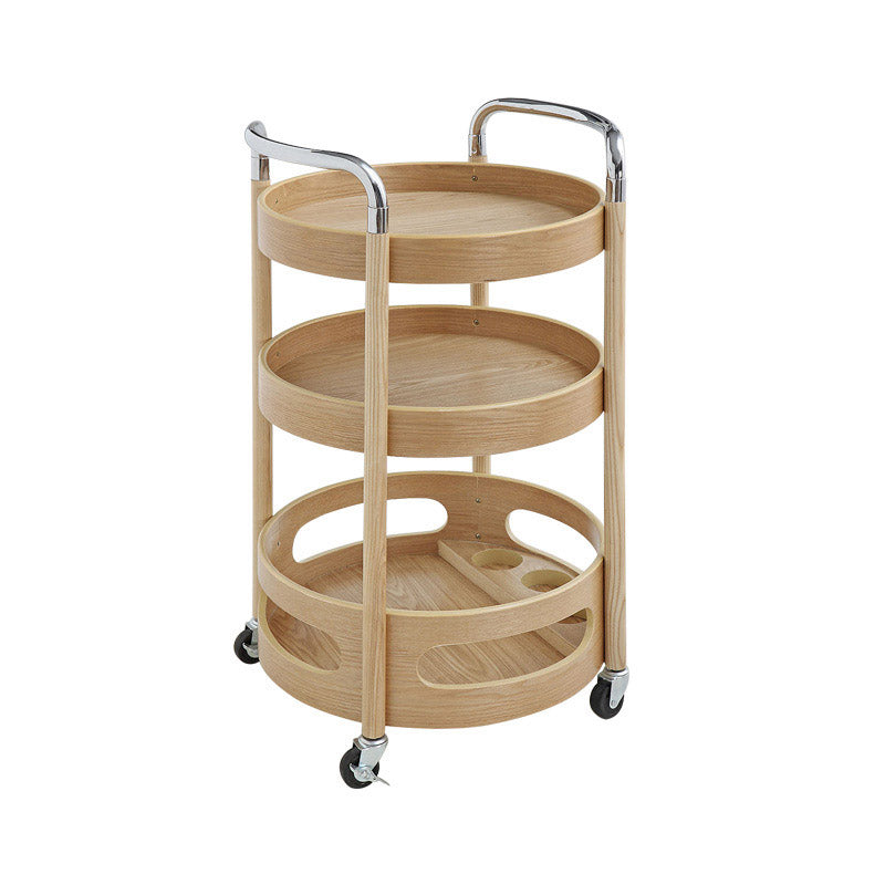 Modern Solid Wood Prep Table Rolling Kitchen Trolley with Wine Storage