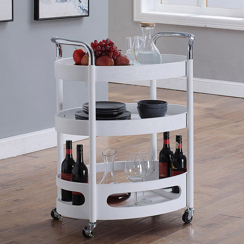 Modern Solid Wood Prep Table Rolling Kitchen Trolley with Wine Storage
