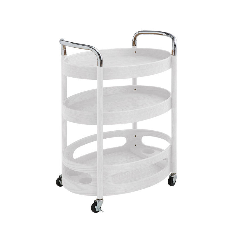 Modern Solid Wood Prep Table Rolling Kitchen Trolley with Wine Storage
