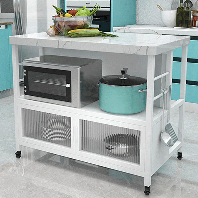 Dining Room Modern Prep Table Rectangular Kitchen Trolley with Storage Cabinet