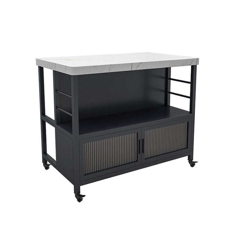 Modern Dining Room Prep Table Rectangular Kitchen Trolley with Storage Cabinet