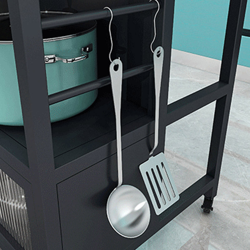 Modern Dining Room Prep Table Rectangular Kitchen Trolley with Storage Cabinet