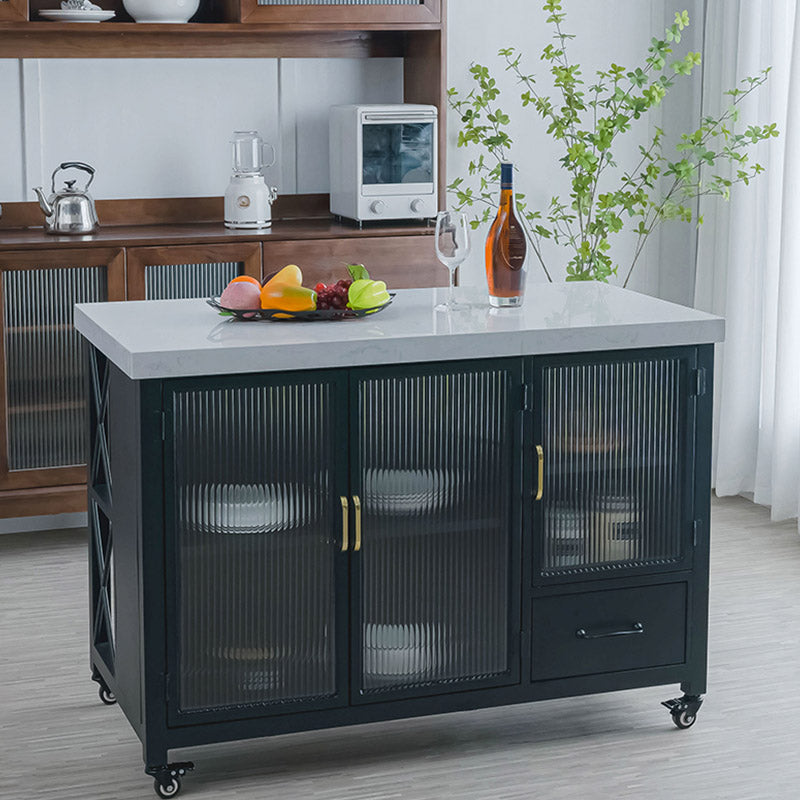 Modern Rectangular Prep Table Rolling Dining Room Kitchen Trolley