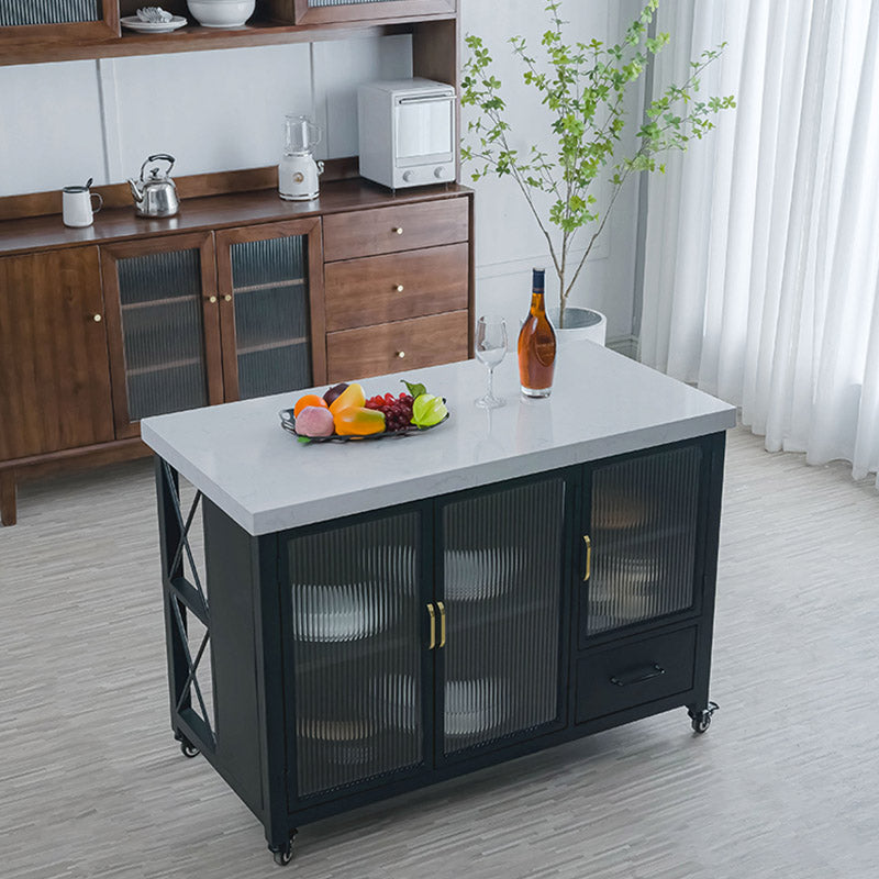 Modern Rectangular Prep Table Rolling Dining Room Kitchen Trolley