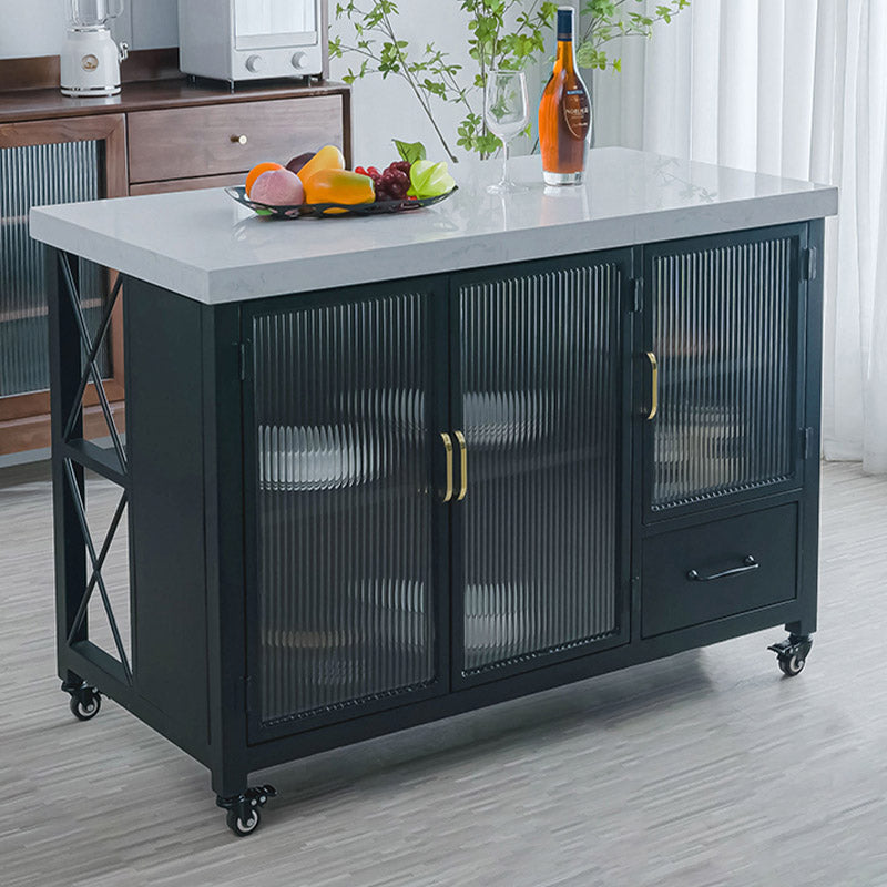Modern Rectangular Prep Table Rolling Dining Room Kitchen Trolley