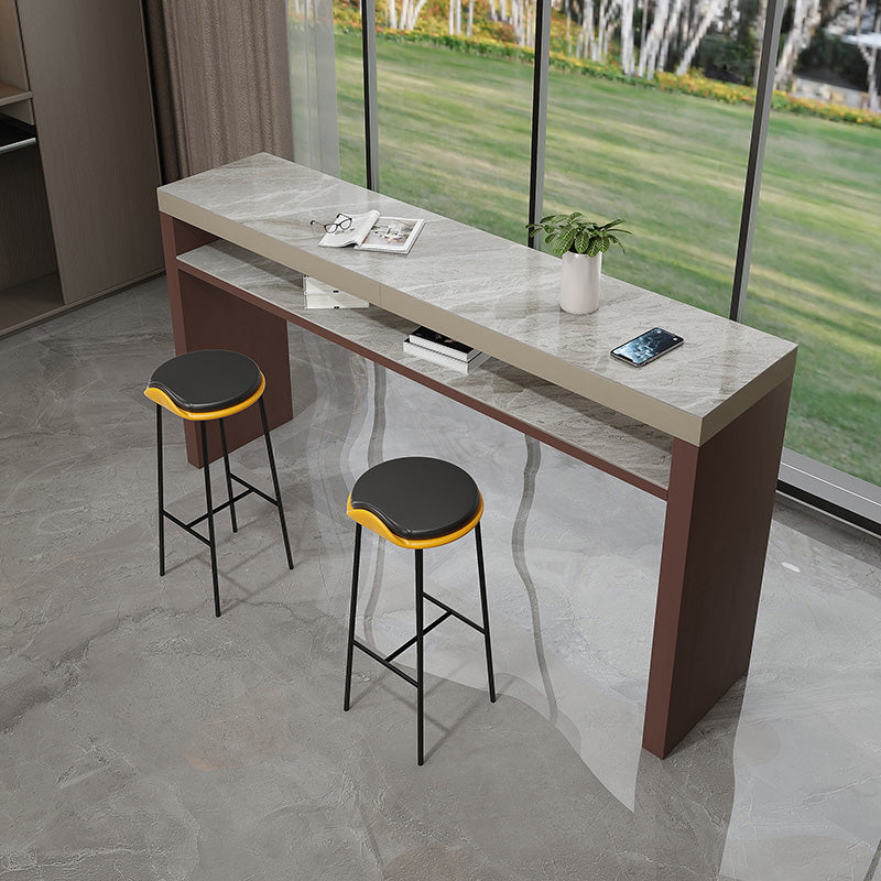 Industrial Rectangle Counter Height Table Stone Top Bar Table with Double Pedestal