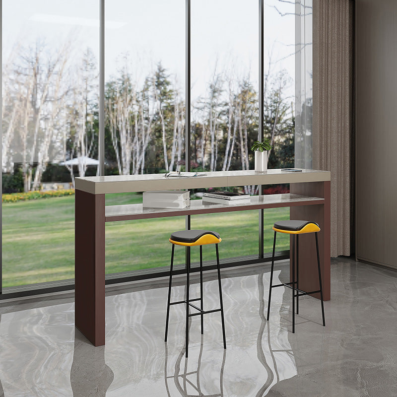 Industrial Rectangle Counter Height Table Stone Top Bar Table with Double Pedestal