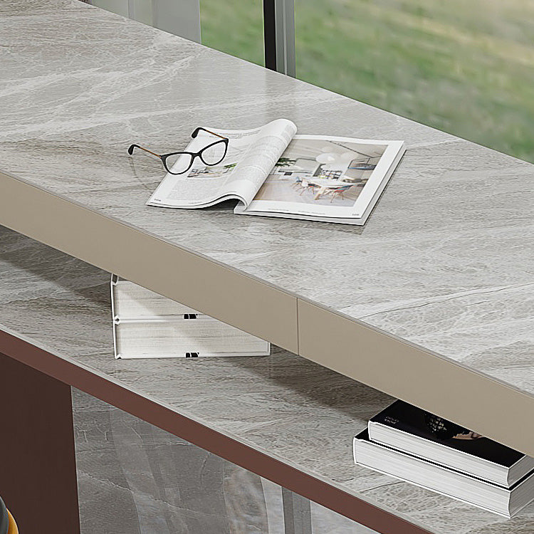 Industrial Rectangle Counter Height Table Stone Top Bar Table with Double Pedestal