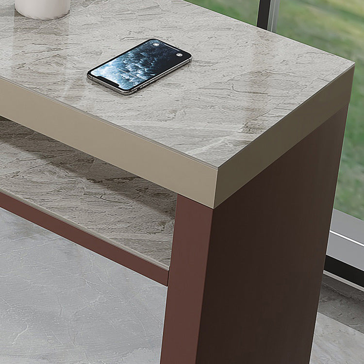 Industrial Rectangle Counter Height Table Stone Top Bar Table with Double Pedestal