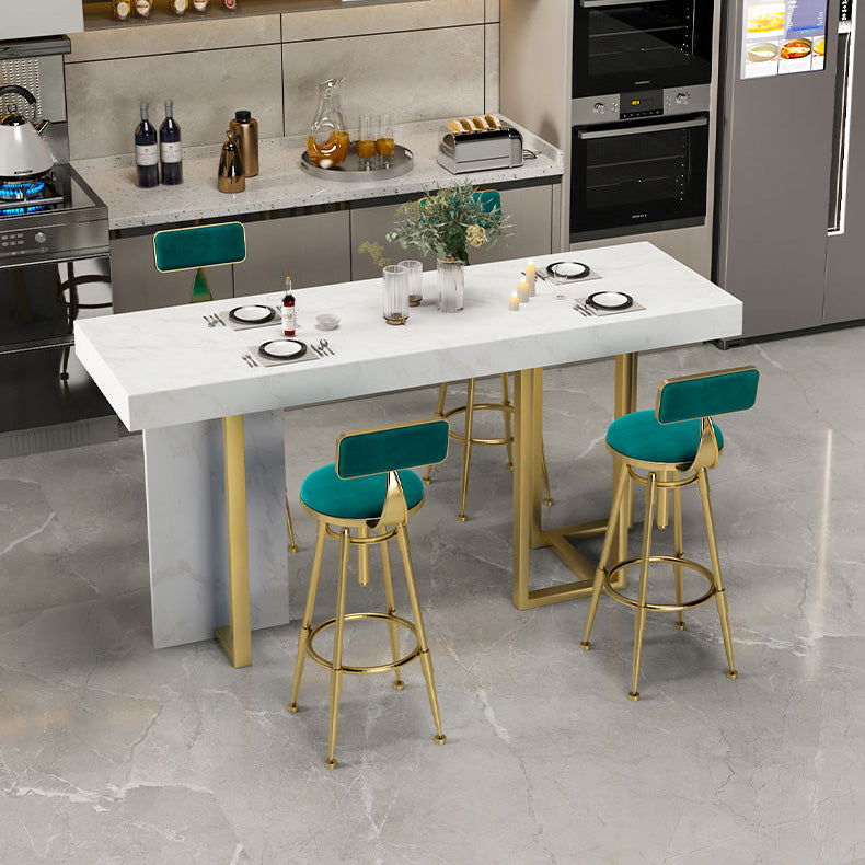 Rectangle Faux Marble Top Bar Table Industrial Counter Height Table with Double Pedestal