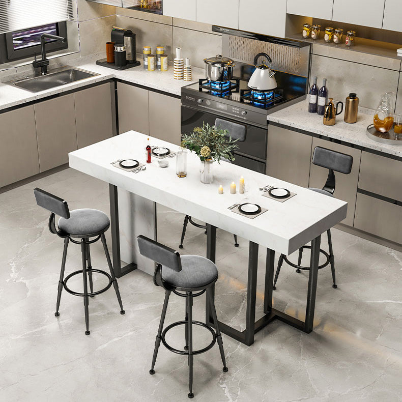 Rectangle Faux Marble Top Bar Table Industrial Counter Height Table with Double Pedestal