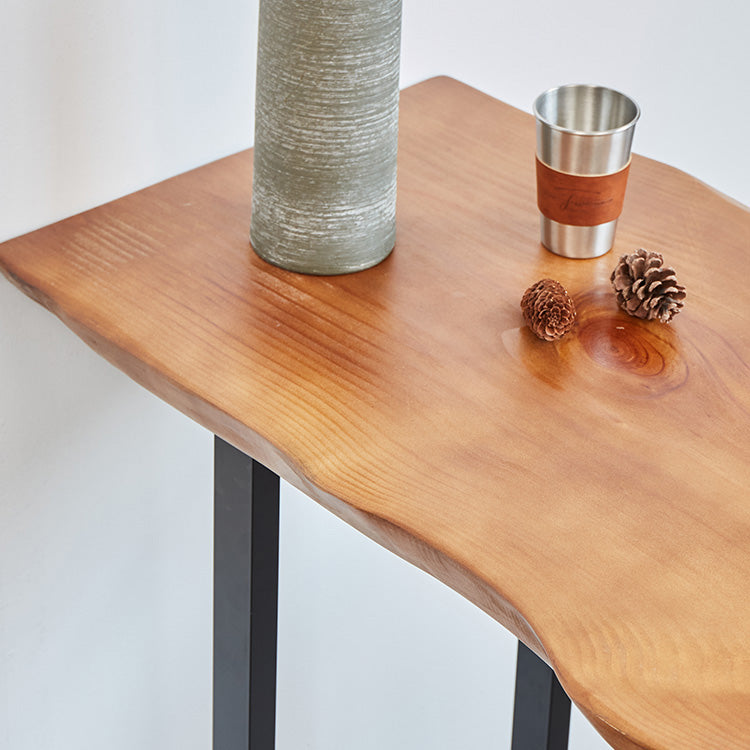 Industrial Solid Wood Bar Table Rectangle Bar Height Table with Double Pedestal Base