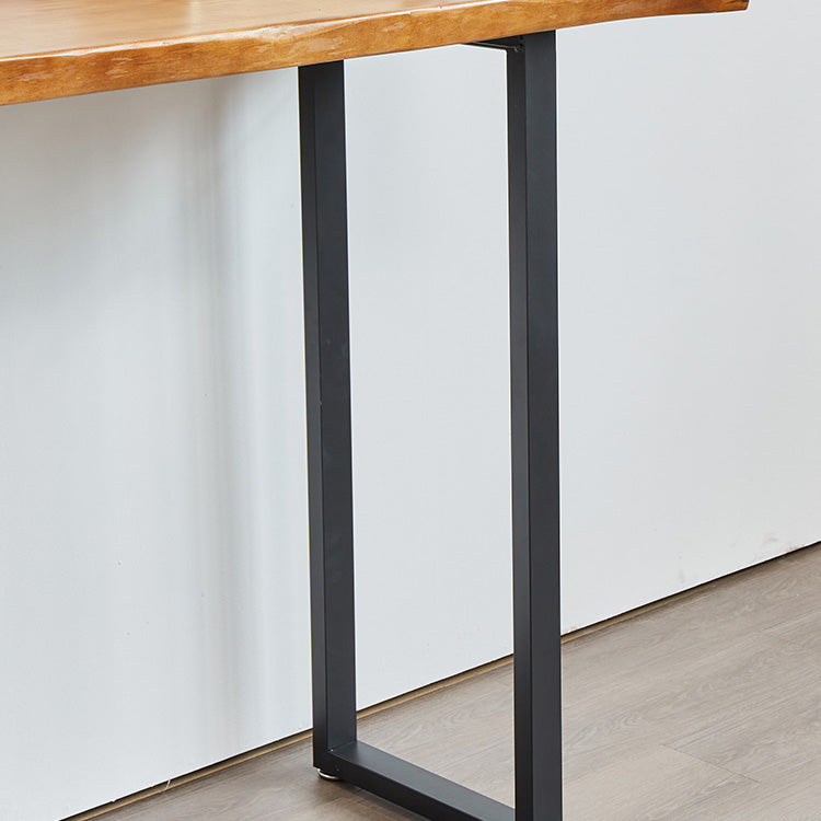 Industrial Solid Wood Bar Table Rectangle Bar Height Table with Double Pedestal Base