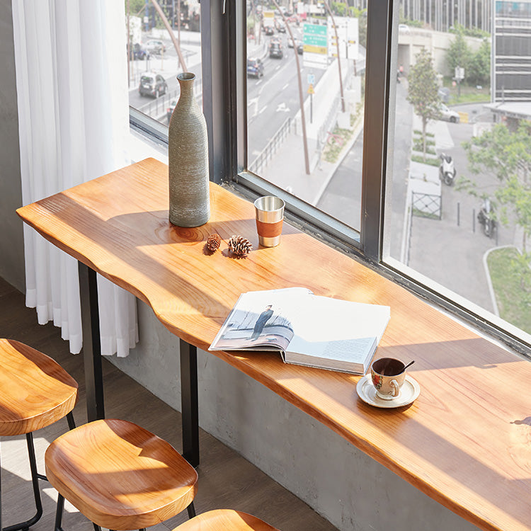 Industrial Solid Wood Bar Table Rectangle Bar Height Table with Double Pedestal Base
