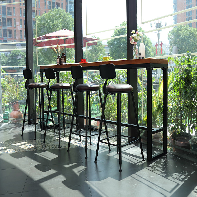 Industrial Rectangle Bar Dining Table Metal and Solid Wood Bar Height Table