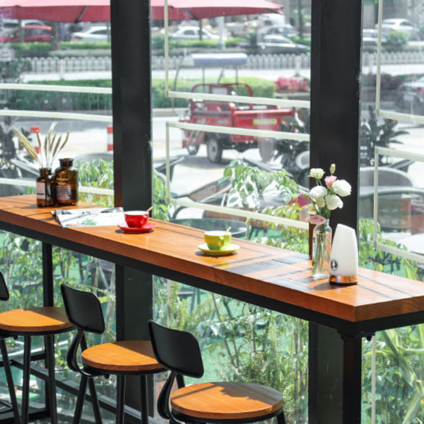 Industrial Rectangle Bar Dining Table Metal and Solid Wood Bar Height Table