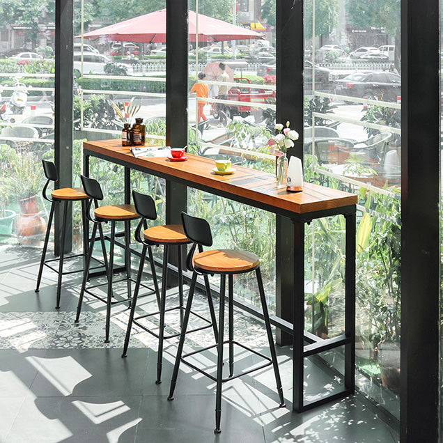 Industrial Rectangle Bar Dining Table Metal and Solid Wood Bar Height Table