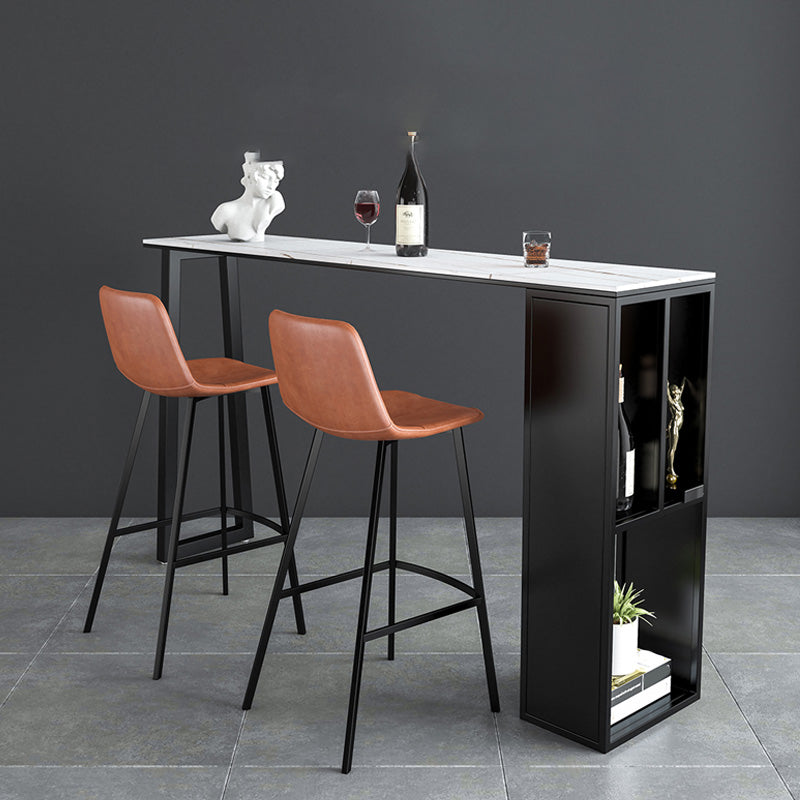 Rectangle Stone Black Metal Bar Height Table Industrial Double Pedestal Bar Table