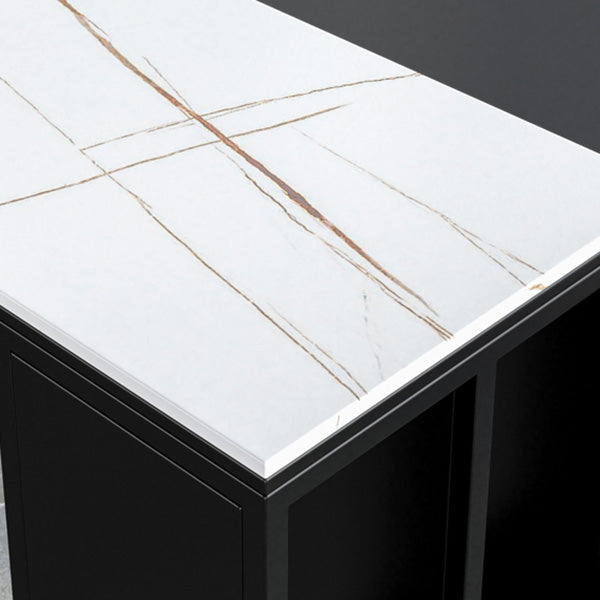 Rectangle Stone Black Metal Bar Height Table Industrial Double Pedestal Bar Table