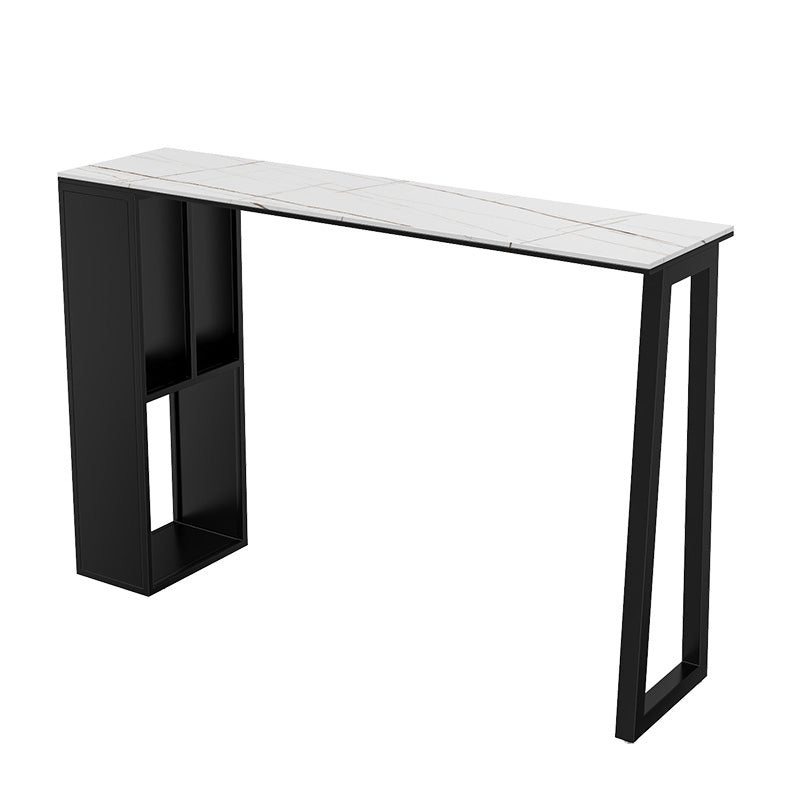 Rectangle Stone Black Metal Bar Height Table Industrial Double Pedestal Bar Table