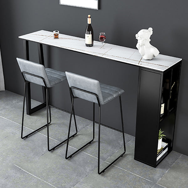Rectangle Stone Black Metal Bar Height Table Industrial Double Pedestal Bar Table