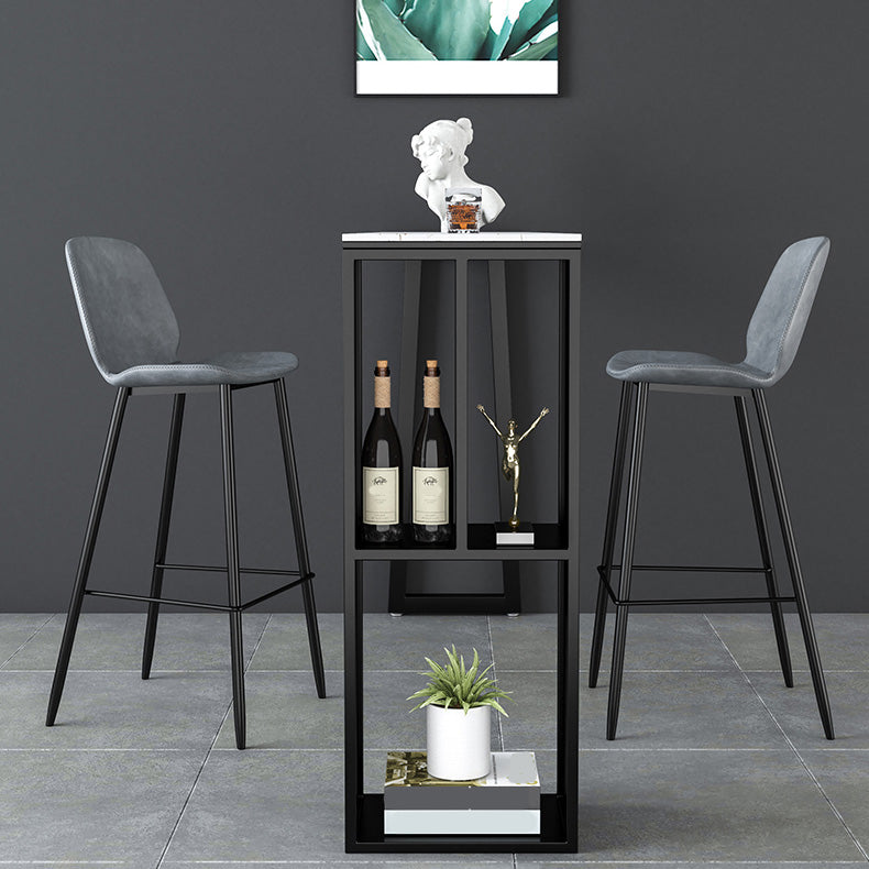 Rectangle Stone Black Metal Bar Height Table Industrial Double Pedestal Bar Table