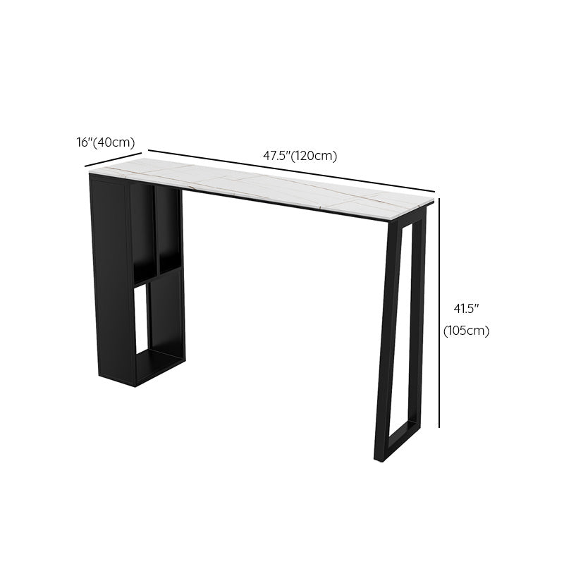 Rectangle Stone Black Metal Bar Height Table Industrial Double Pedestal Bar Table
