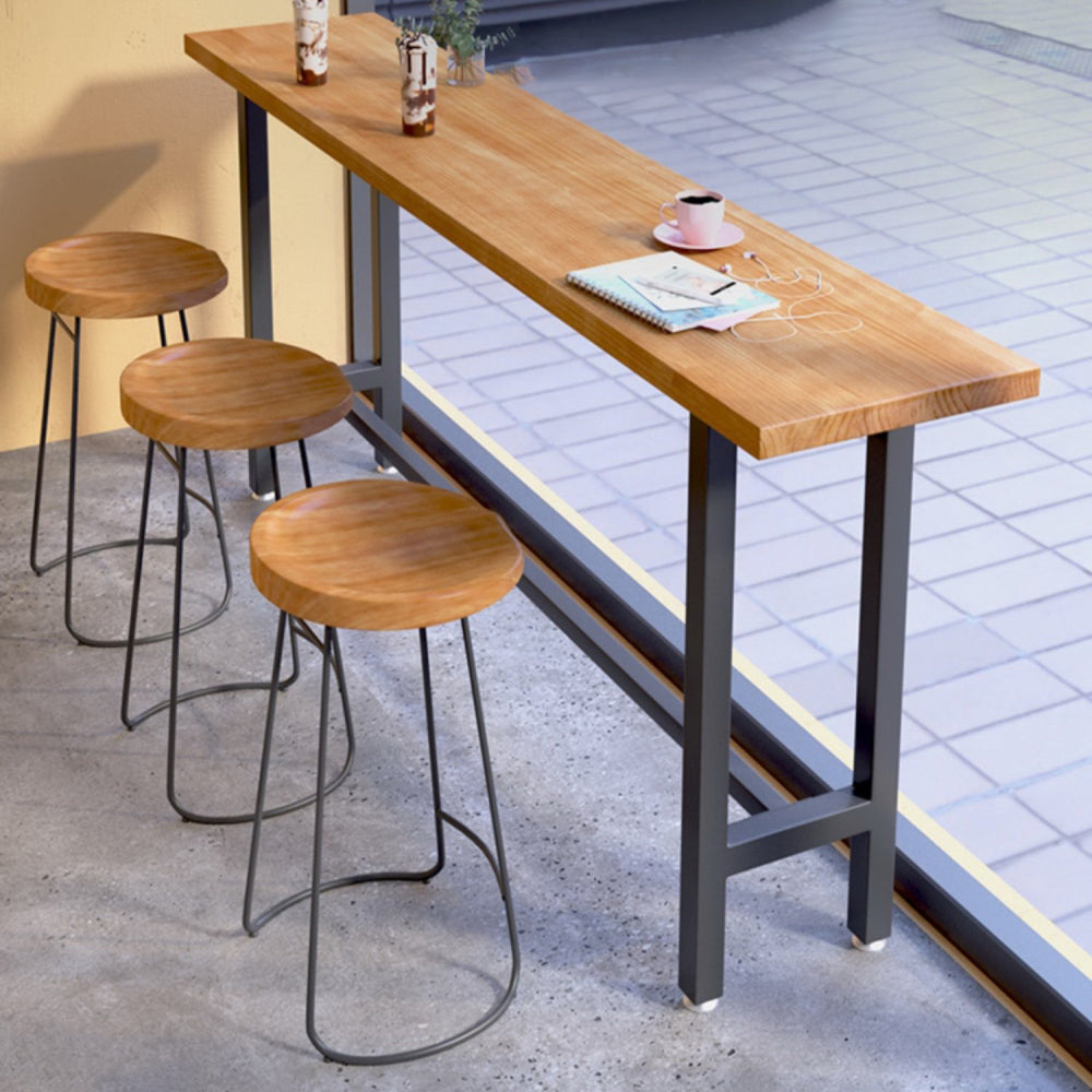 Black Metal Trestle Base Bar Table Industrial Rectangle Bar Height Table