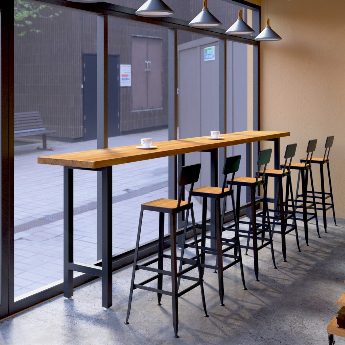 Black Metal Trestle Base Bar Table Industrial Rectangle Bar Height Table