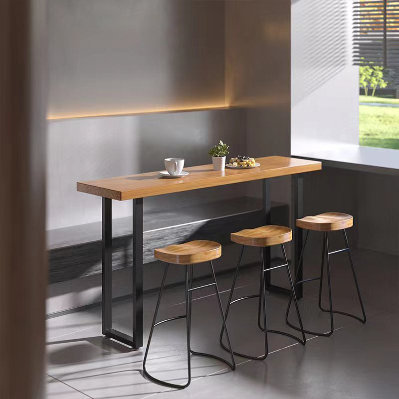 Industrial Style Bar Table Rectangle Solid Wood Fixed Bistro Bar Desk for Indoor