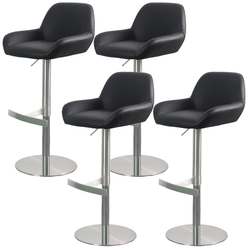 Glam Style Counter Stool Leather Adjustable Height Bar Stool with Metal Base