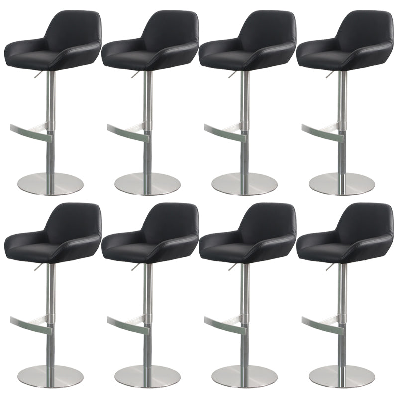 Glam Style Counter Stool Leather Adjustable Height Bar Stool with Metal Base