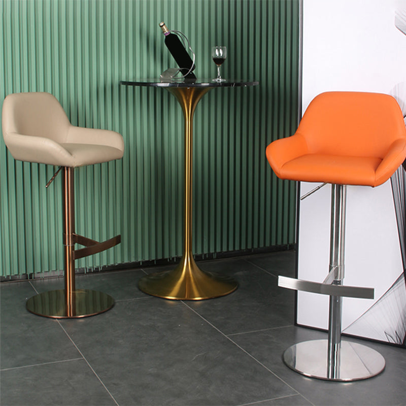 Glam Style Counter Stool Leather Adjustable Height Bar Stool with Metal Base